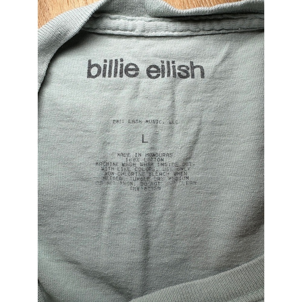 Billie Eilish 2021 Happier Than Ever Green Graphic Tour T-Shirt Sz L Lash Music - Picture 2 of 5
